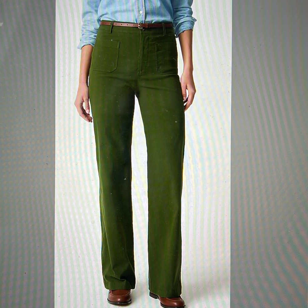 NWOT J. Crew Lizzie High-Rise Patch-Pocket Wide-Leg Pant Size 29 Green (Pine)
